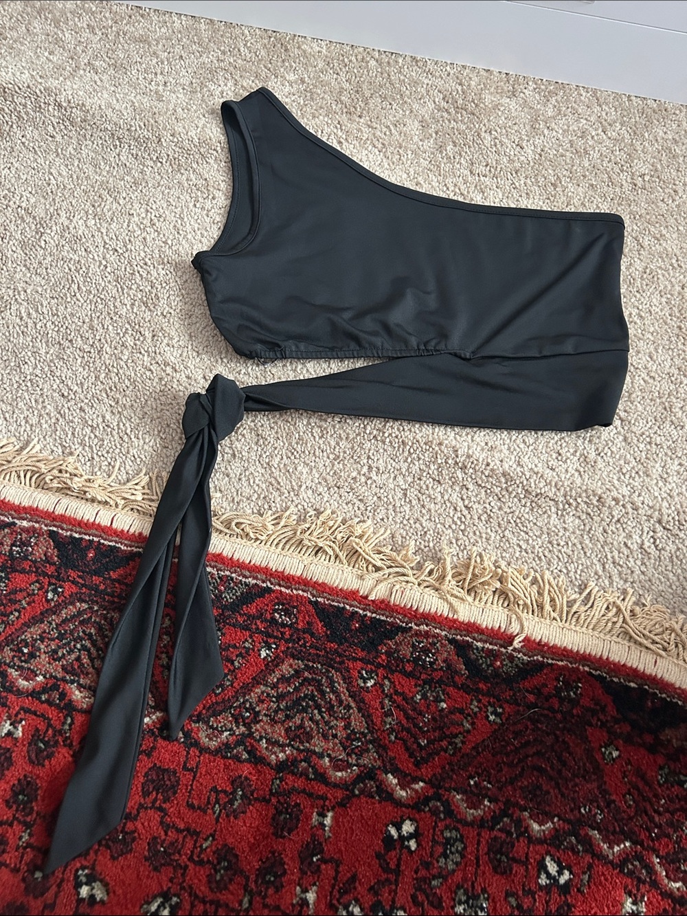 One-Shoulder Black Tie Top